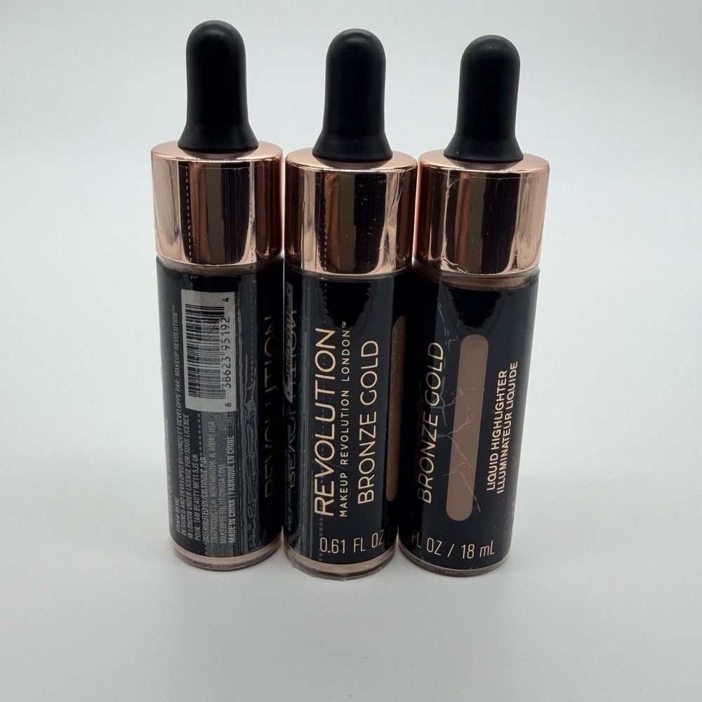Revolution Bronze Gold Liquid Highlighter - 0.61 fl. oz. London Makeup 3 Pack
